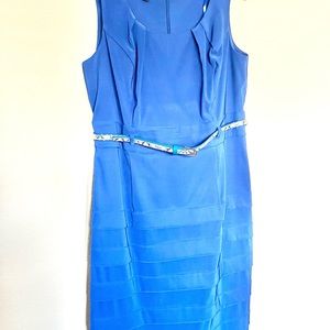 NWOT Blue Knee Length Sheath Dress w/Animal Print Belt for Work Church Date Nite